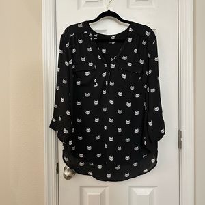 Torrid, Balck Blouse with Cats In Glasses